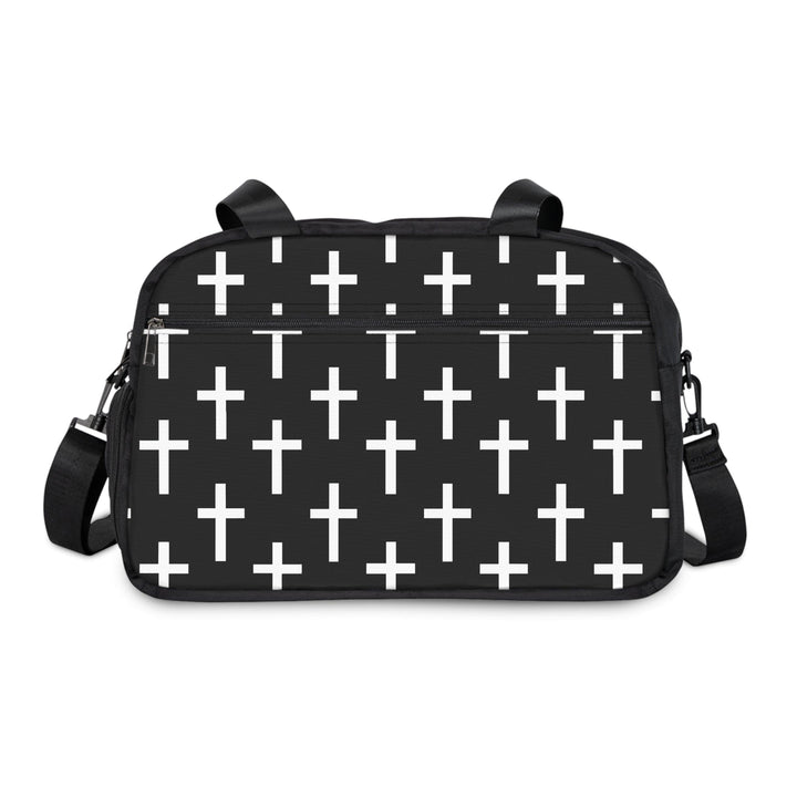 Crossbody Travel Fitness Bag - Black White Cross Print - Bags/Travel