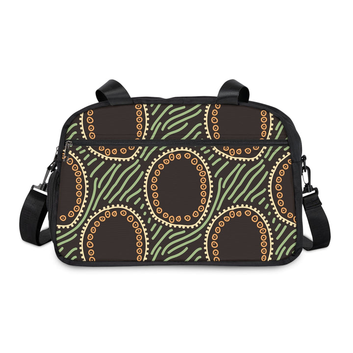 Crossbody Travel Fitness Bag - Brown Green Geometric Lines - Bags/Travel