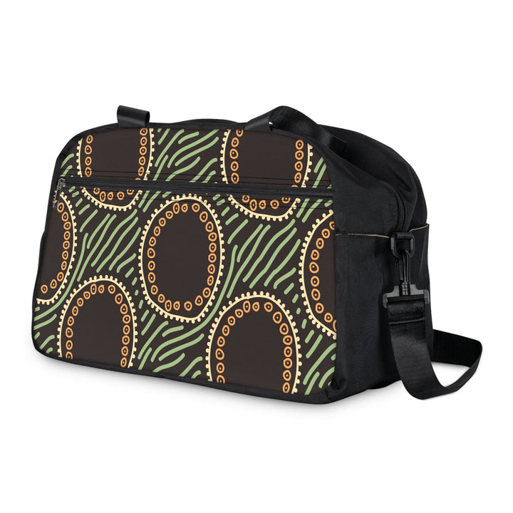 Crossbody Travel Fitness Bag - Brown Green Geometric Lines - Bags/Travel