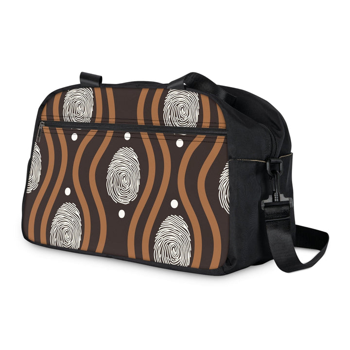 Crossbody Travel Fitness Bag - Brown White Geometric Lines - Bags/Travel