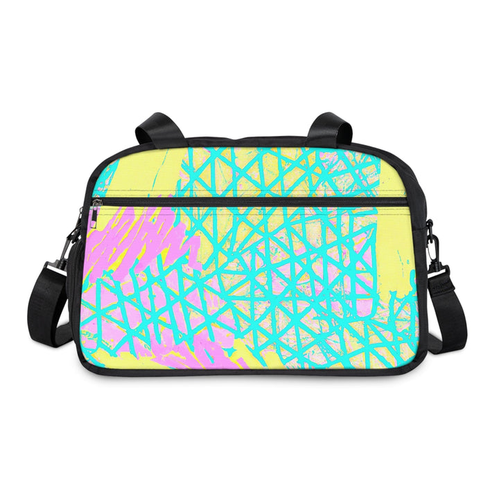 Crossbody Travel Fitness Bag - Cyan Blue Lime Green and Pink Pattern
