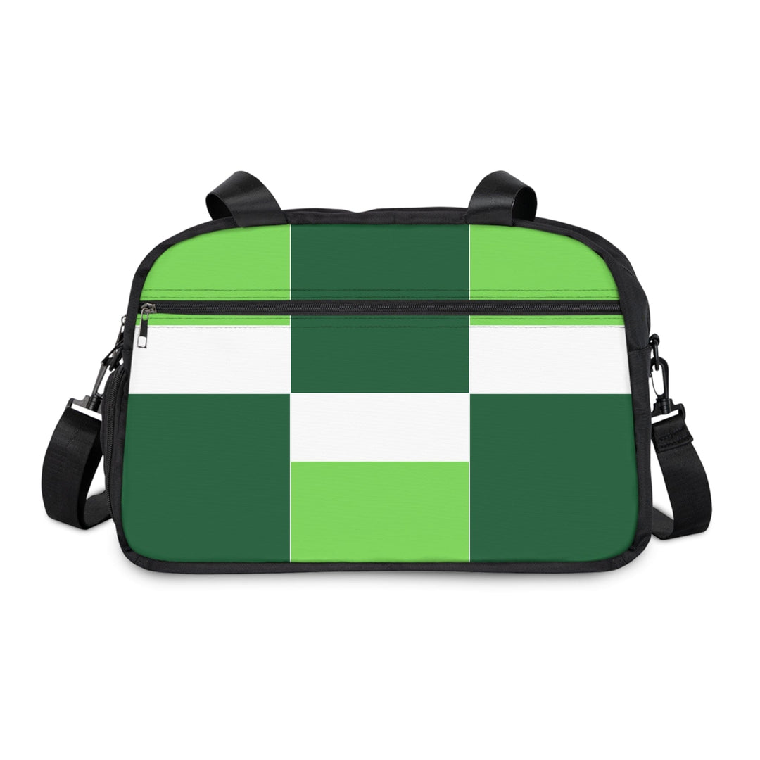 Crossbody Travel Fitness Bag - Green White Colorblock Grid Lines - Bags/Travel
