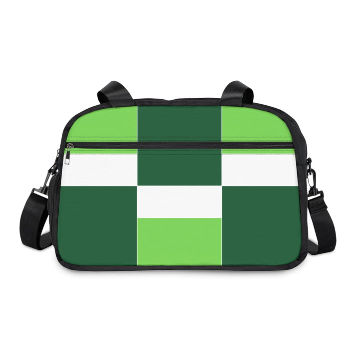 Crossbody Travel Fitness Bag - Green White Colorblock Grid Lines - Bags/Travel