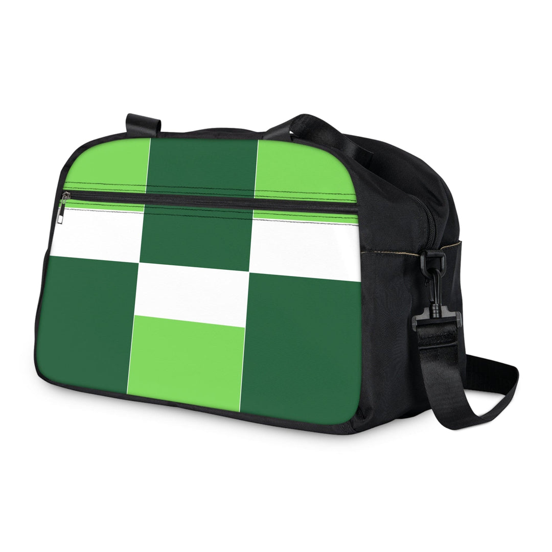 Crossbody Travel Fitness Bag - Green White Colorblock Grid Lines - Bags/Travel