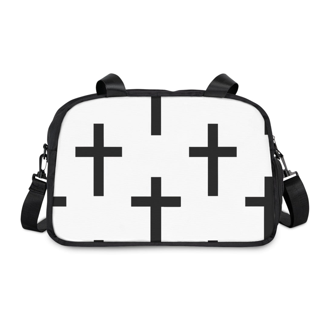 Crossbody Travel Fitness Bag - White Black Cross Print - Bags/Travel