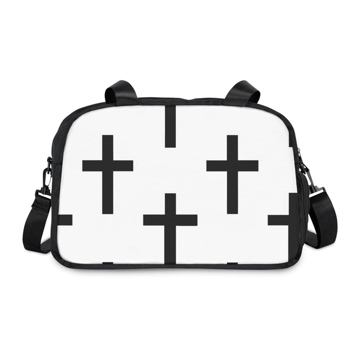 Crossbody Travel Fitness Bag - White Black Cross Print - Bags/Travel
