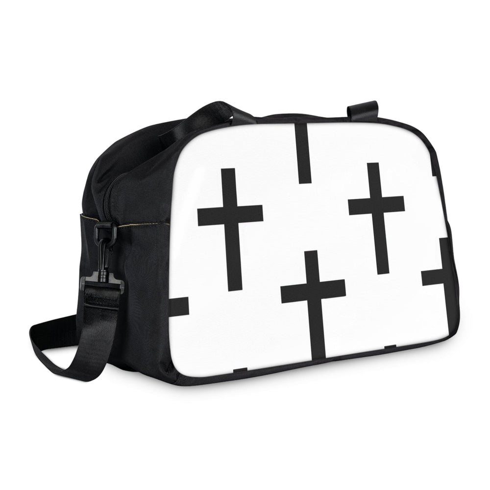 Crossbody Travel Fitness Bag - White Black Cross Print - Bags/Travel