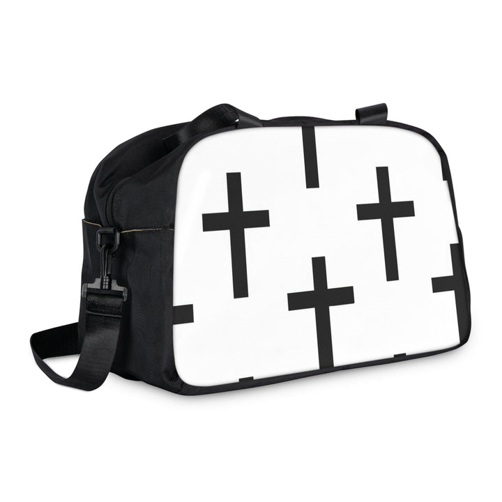 Crossbody Travel Fitness Bag - White Black Cross Print - Bags/Travel