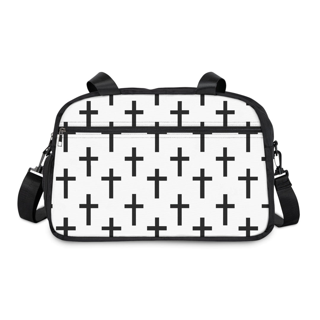 Crossbody Travel Fitness Bag - White Black Cross Print - Bags/Travel
