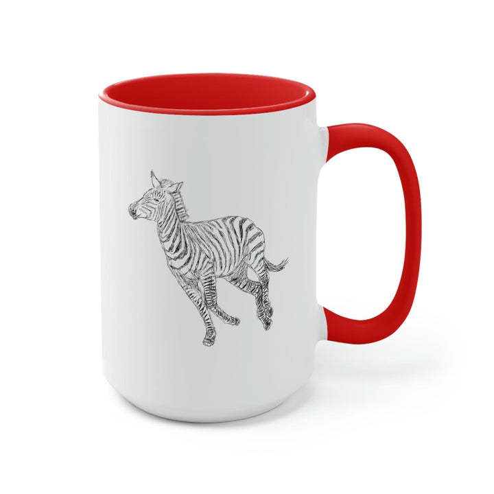 Two-tone Accent Ceramic Coffee Mug 15oz Galloping Zebra Line Art Drawing Print