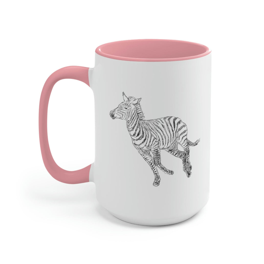 Two-tone Accent Ceramic Coffee Mug 15oz Galloping Zebra Line Art Drawing Print