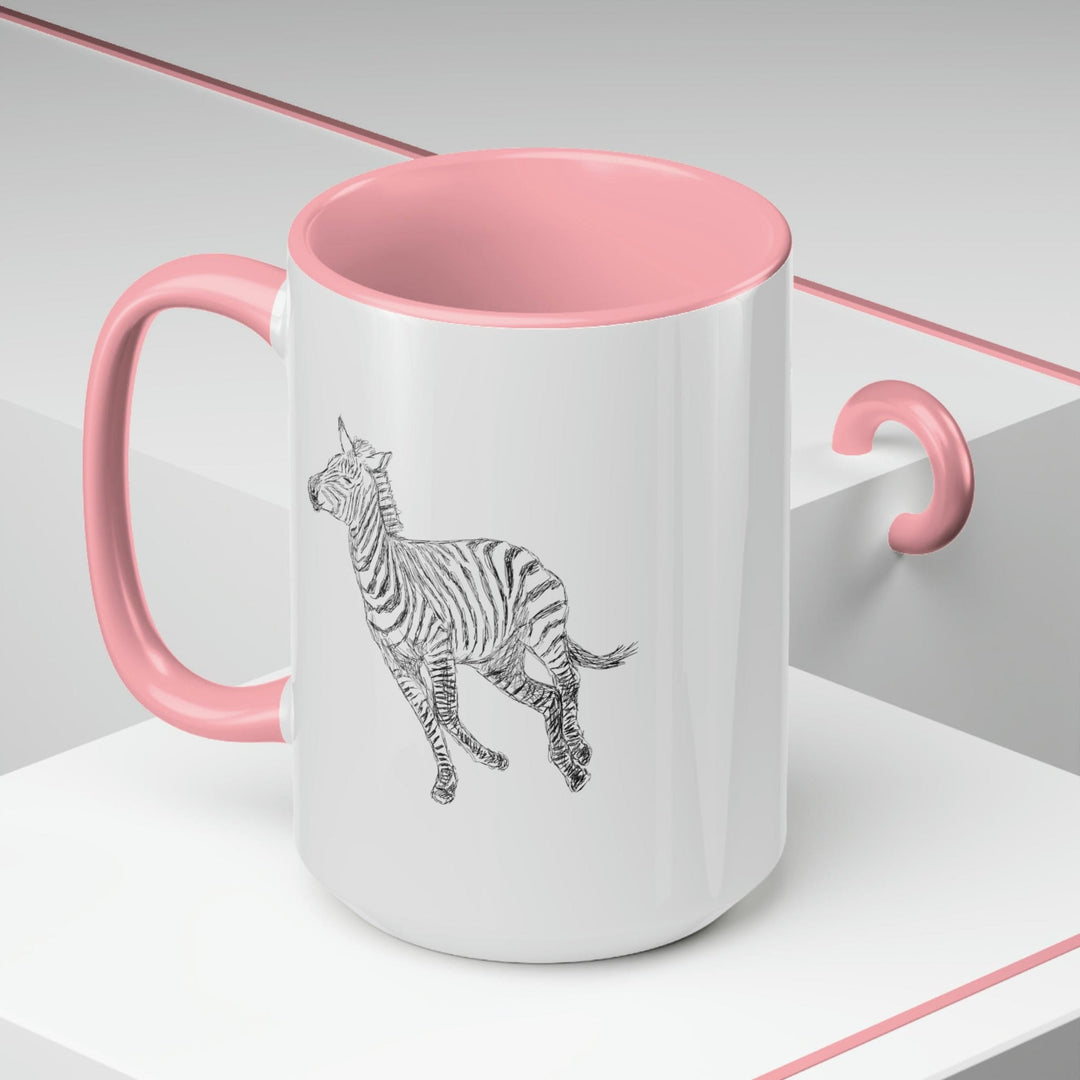 Two-tone Accent Ceramic Coffee Mug 15oz Galloping Zebra Line Art Drawing Print