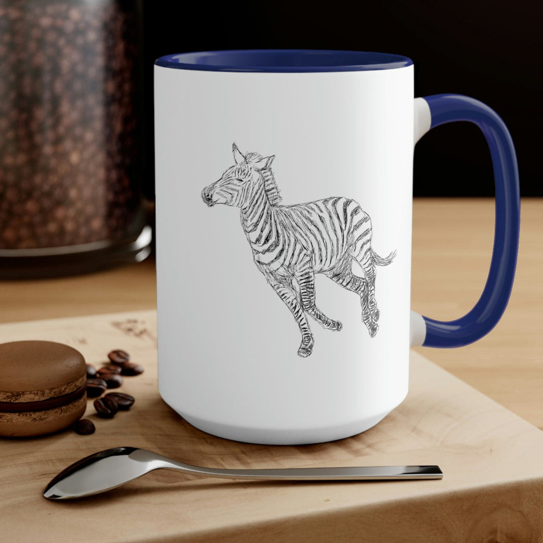 Two-tone Accent Ceramic Coffee Mug 15oz Galloping Zebra Line Art Drawing Print