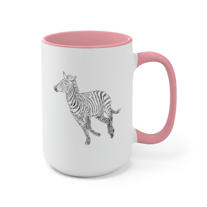 Two-tone Accent Ceramic Coffee Mug 15oz Galloping Zebra Line Art Drawing Print