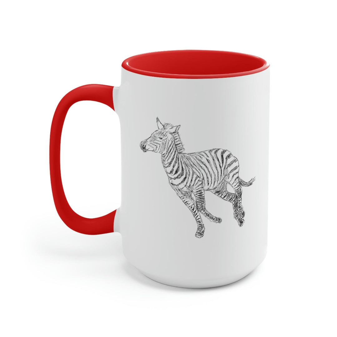 Two-tone Accent Ceramic Coffee Mug 15oz Galloping Zebra Line Art Drawing Print