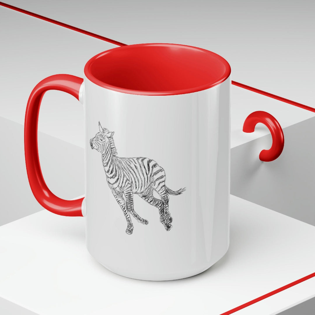 Two-tone Accent Ceramic Coffee Mug 15oz Galloping Zebra Line Art Drawing Print