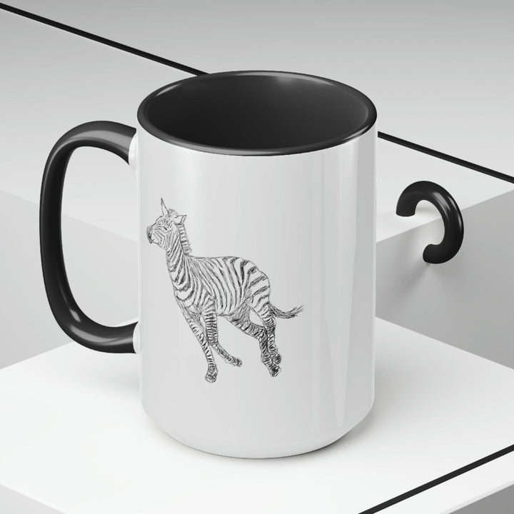 Two-tone Accent Ceramic Coffee Mug 15oz Galloping Zebra Line Art Drawing Print