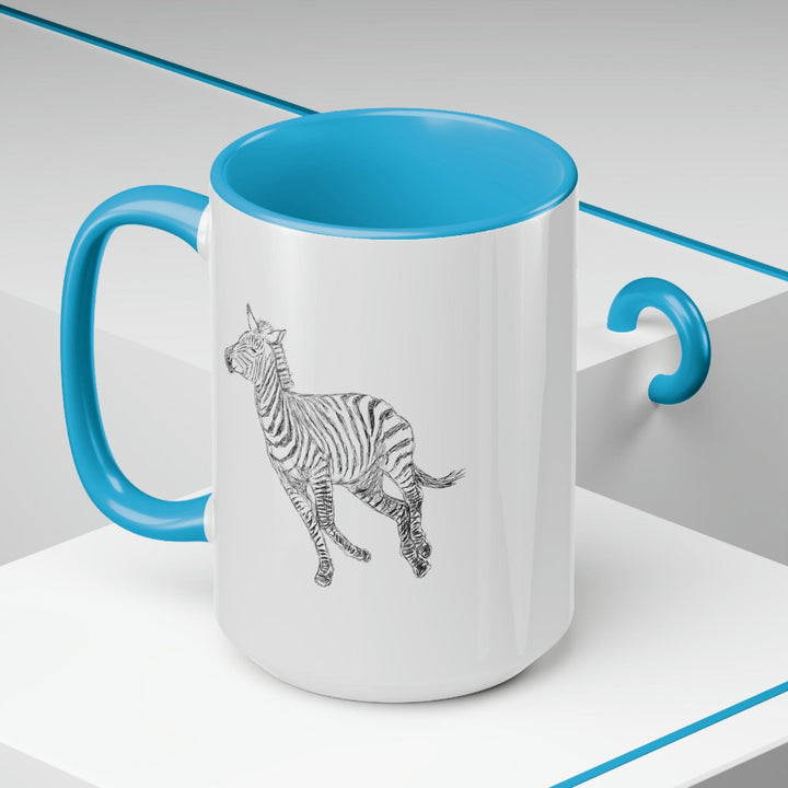 Two-tone Accent Ceramic Coffee Mug 15oz Galloping Zebra Line Art Drawing Print