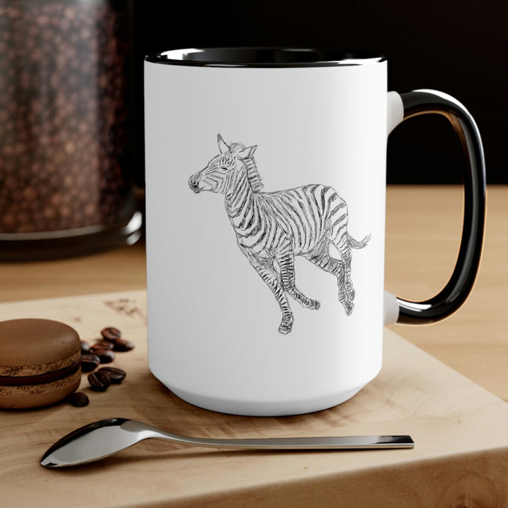 Two-tone Accent Ceramic Coffee Mug 15oz Galloping Zebra Line Art Drawing Print