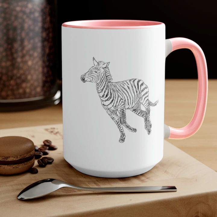 Two-tone Accent Ceramic Coffee Mug 15oz Galloping Zebra Line Art Drawing Print