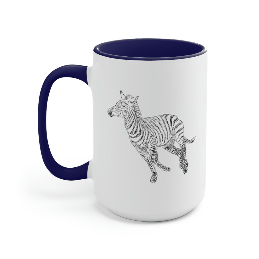 Two-tone Accent Ceramic Coffee Mug 15oz Galloping Zebra Line Art Drawing Print