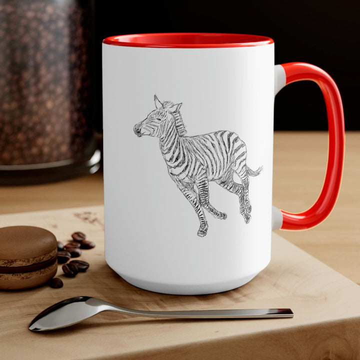 Two-tone Accent Ceramic Coffee Mug 15oz Galloping Zebra Line Art Drawing Print