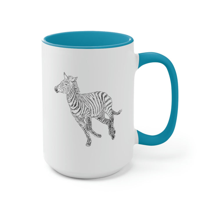 Two-tone Accent Ceramic Coffee Mug 15oz Galloping Zebra Line Art Drawing Print