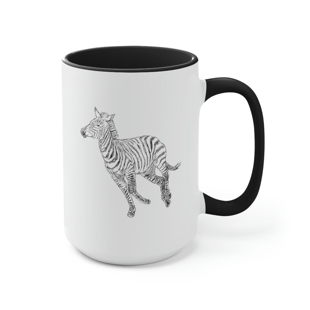 Two-tone Accent Ceramic Coffee Mug 15oz Galloping Zebra Line Art Drawing Print