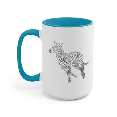 Two-tone Accent Ceramic Coffee Mug 15oz Galloping Zebra Line Art Drawing Print