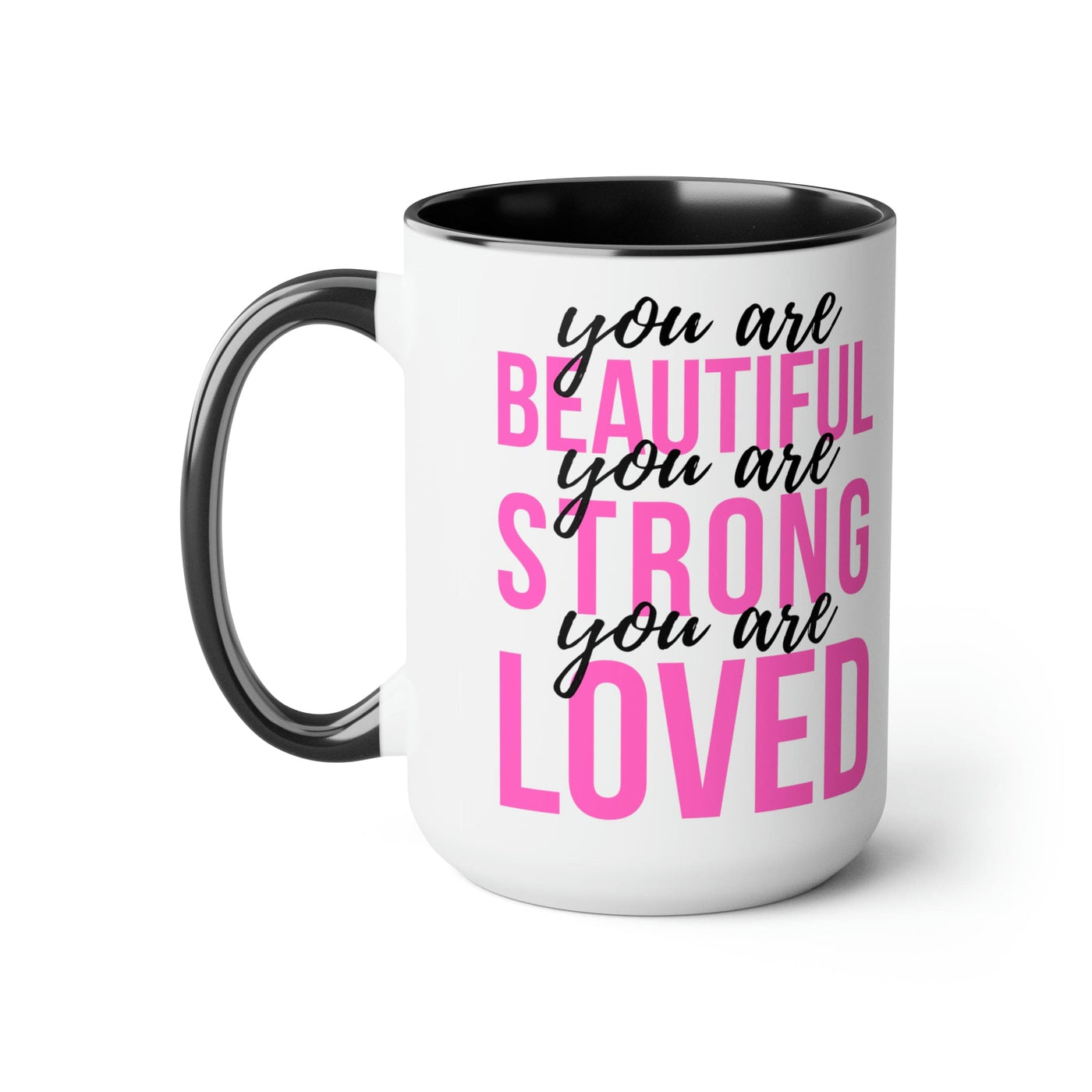 Two-tone Accent Ceramic Coffee Mug 15oz You Are Beautiful Strong Loved