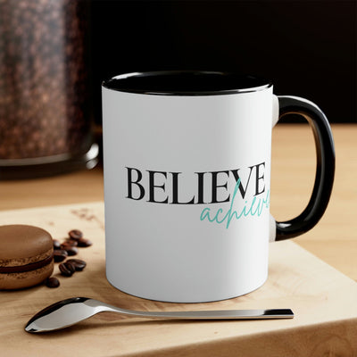 Two-tone Accent Ceramic Mug 11oz Believe And Achieve - Inspirational Motivation