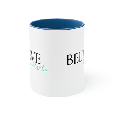 Two-tone Accent Ceramic Mug 11oz Believe And Achieve - Inspirational Motivation