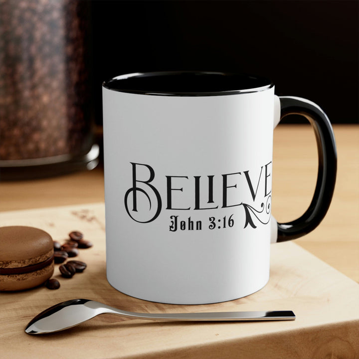 Two-tone Accent Ceramic Mug 11oz Believe John 3:16 Scripture Bible Verse Print