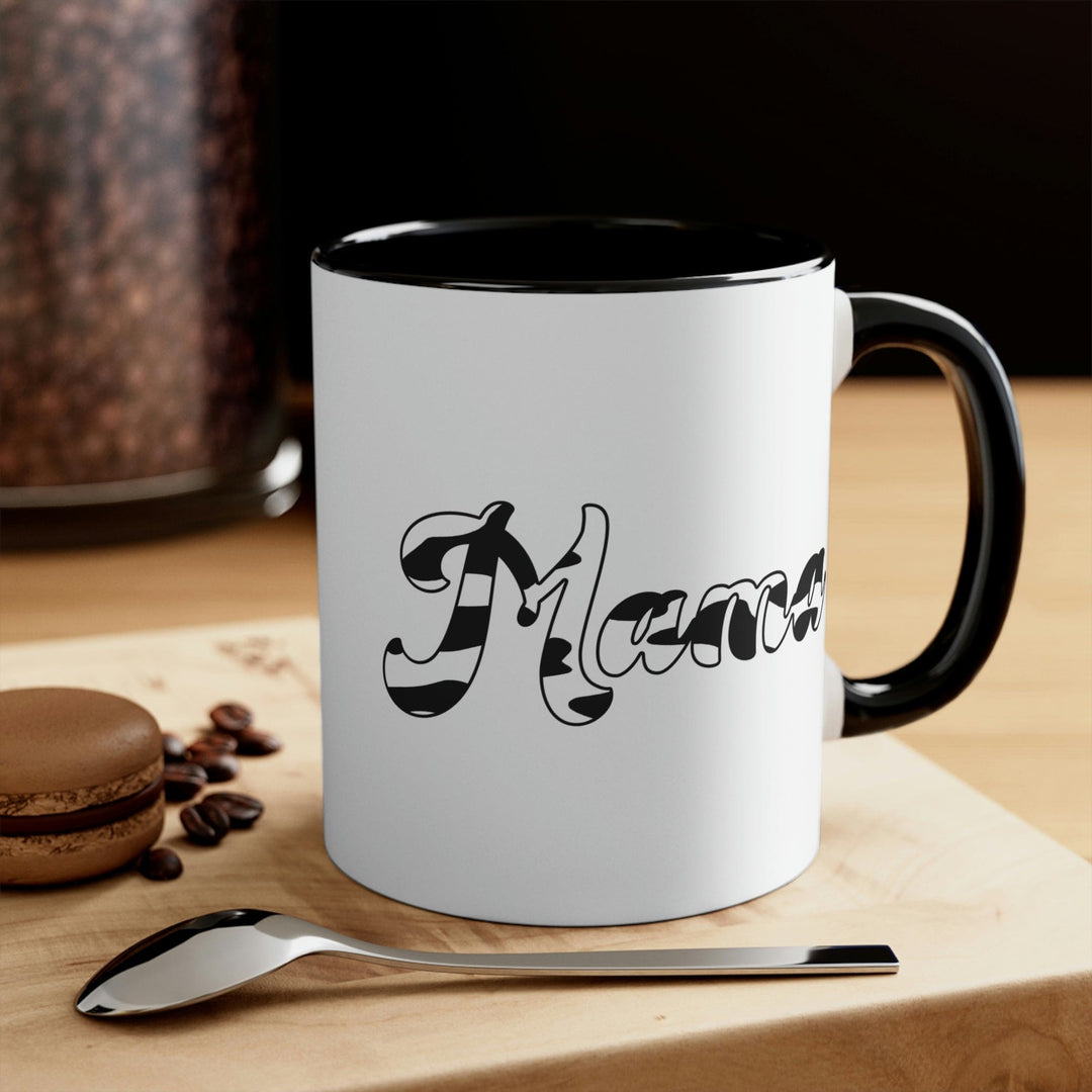 Two-tone Accent Ceramic Mug 11oz Black And White Abstract Mama Illustration