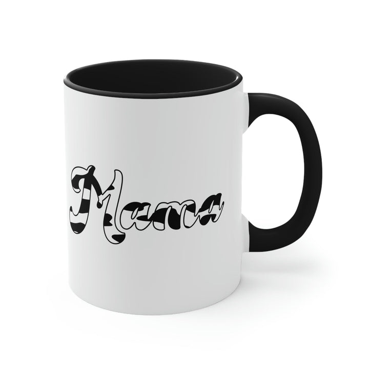 Two-tone Accent Ceramic Mug 11oz Black And White Abstract Mama Illustration