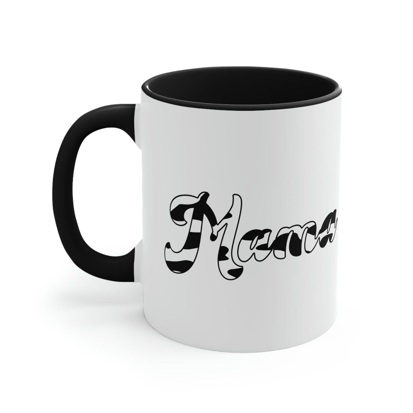 Two-tone Accent Ceramic Mug 11oz Black And White Abstract Mama Illustration