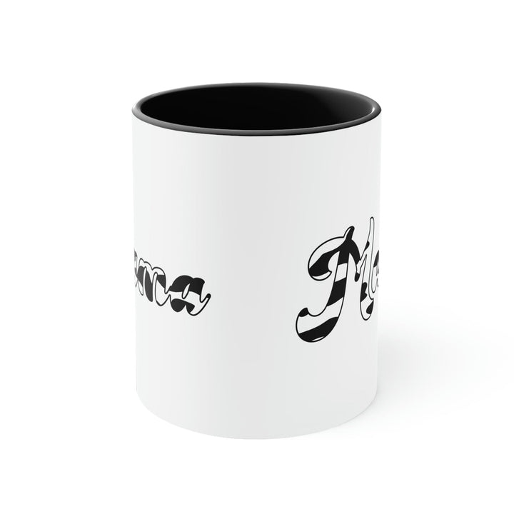 Two-tone Accent Ceramic Mug 11oz Black And White Abstract Mama Illustration