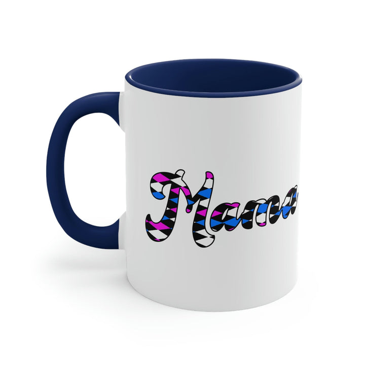 Two-tone Accent Ceramic Mug 11oz Checkered Pink White Blue Mama Illustration