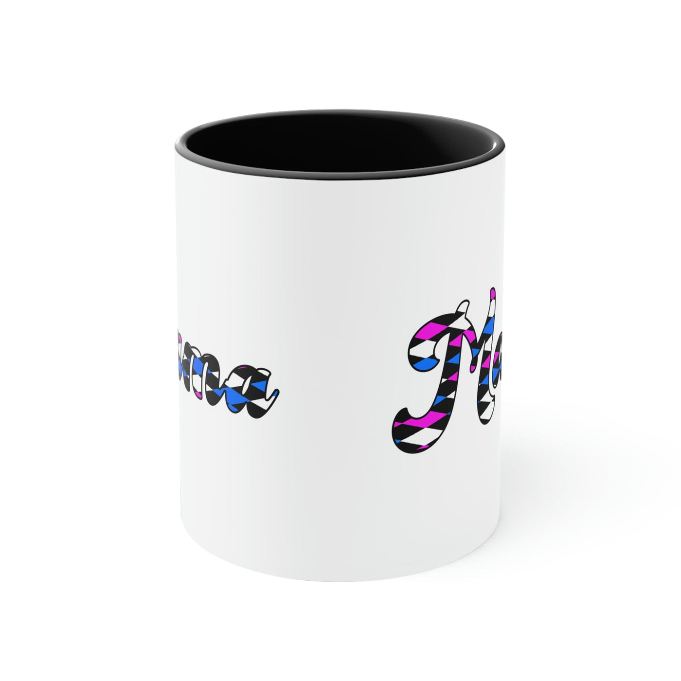 Two-tone Accent Ceramic Mug 11oz Checkered Pink White Blue Mama Illustration