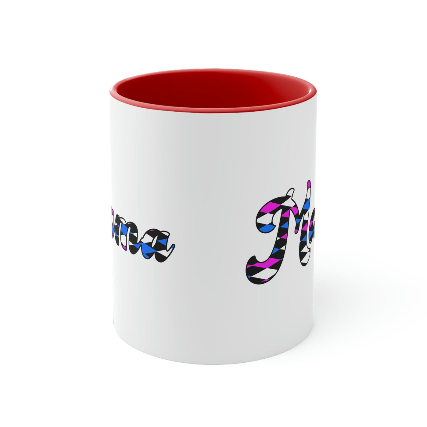 Two-tone Accent Ceramic Mug 11oz Checkered Pink White Blue Mama Illustration