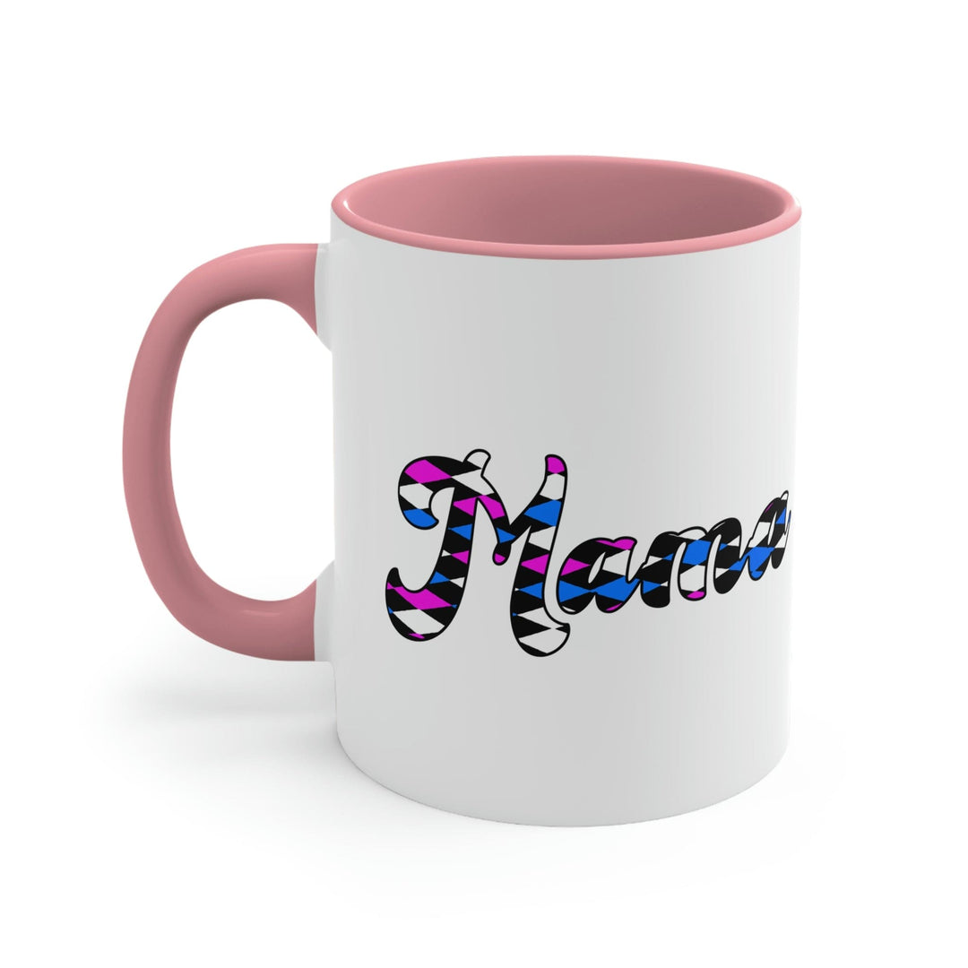 Two-tone Accent Ceramic Mug 11oz Checkered Pink White Blue Mama Illustration