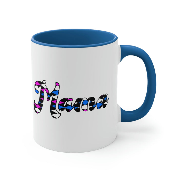 Two-tone Accent Ceramic Mug 11oz Checkered Pink White Blue Mama Illustration