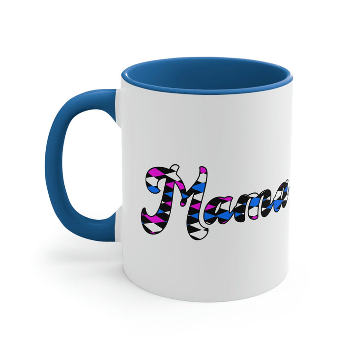 Two-tone Accent Ceramic Mug 11oz Checkered Pink White Blue Mama Illustration