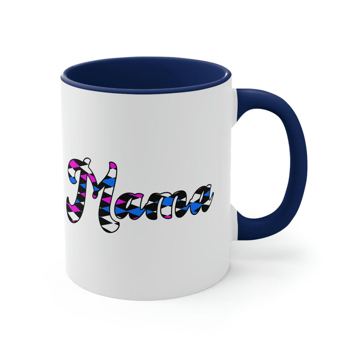 Two-tone Accent Ceramic Mug 11oz Checkered Pink White Blue Mama Illustration