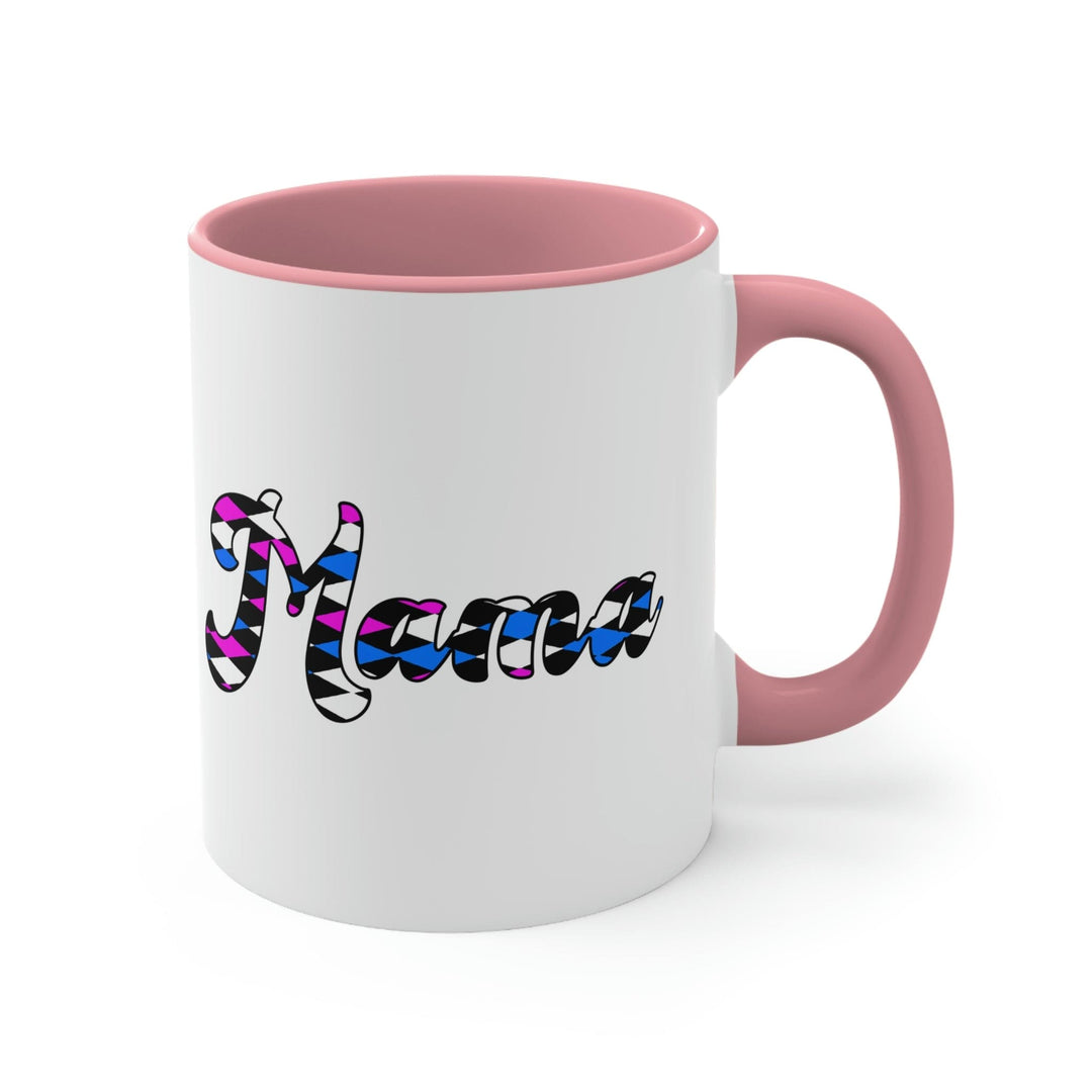 Two-tone Accent Ceramic Mug 11oz Checkered Pink White Blue Mama Illustration