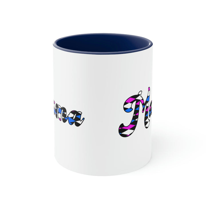 Two-tone Accent Ceramic Mug 11oz Checkered Pink White Blue Mama Illustration