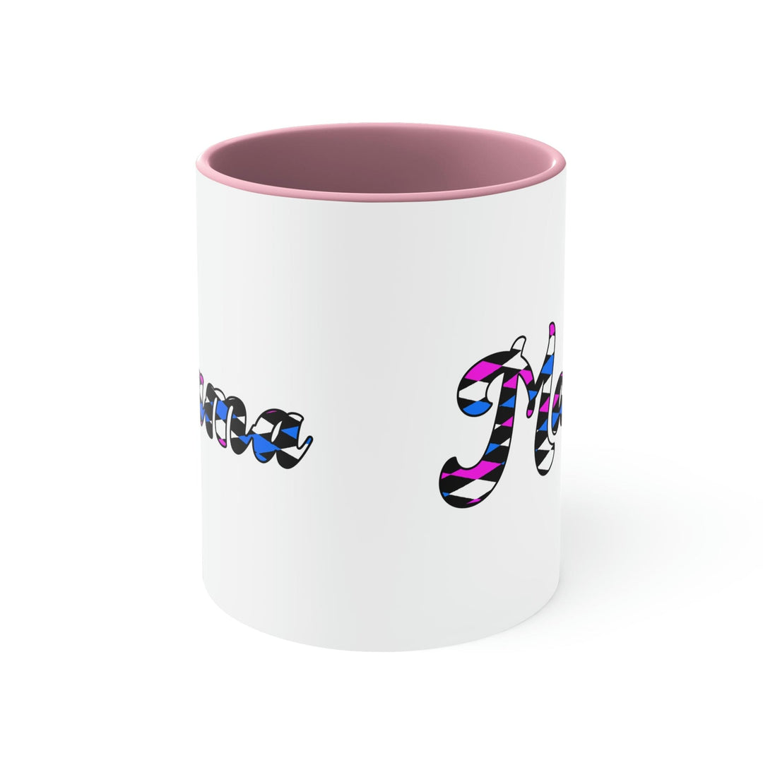 Two-tone Accent Ceramic Mug 11oz Checkered Pink White Blue Mama Illustration