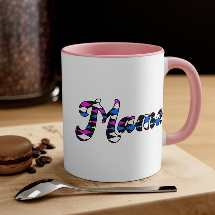 Two-tone Accent Ceramic Mug 11oz Checkered Pink White Blue Mama Illustration