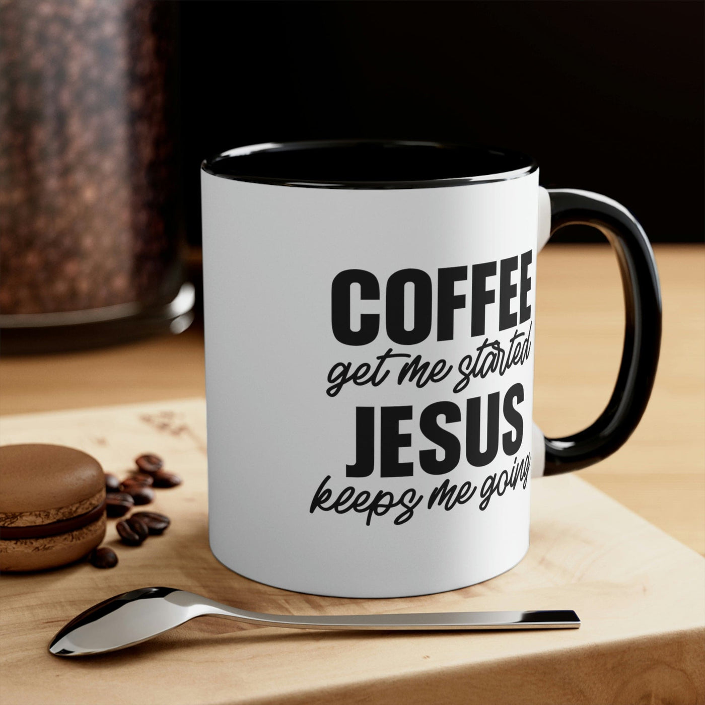 Two-tone Accent Ceramic Mug 11oz Coffee Get Me Started Jesus Keeps Me Going