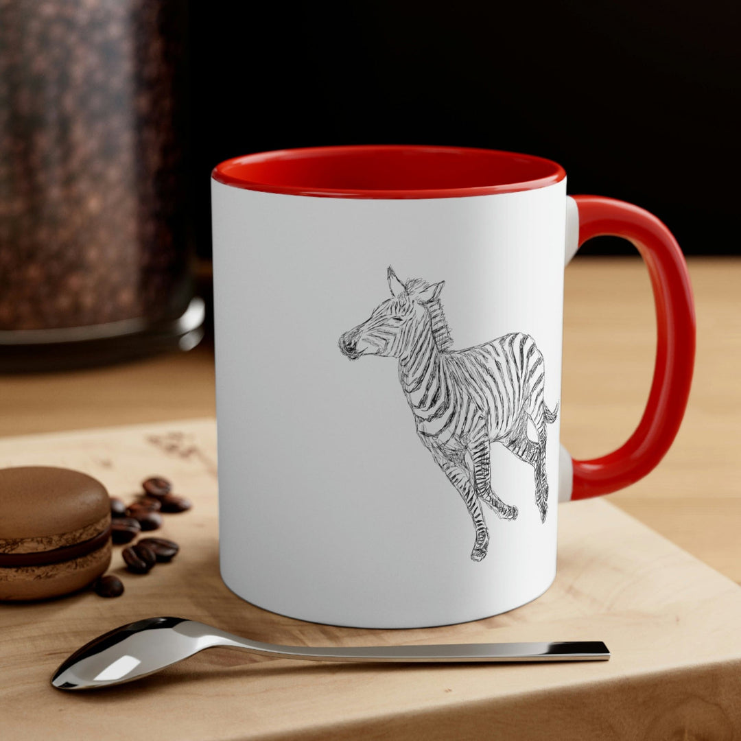 Two-tone Accent Ceramic Mug 11oz Galloping Zebra Line Art Drawing Print